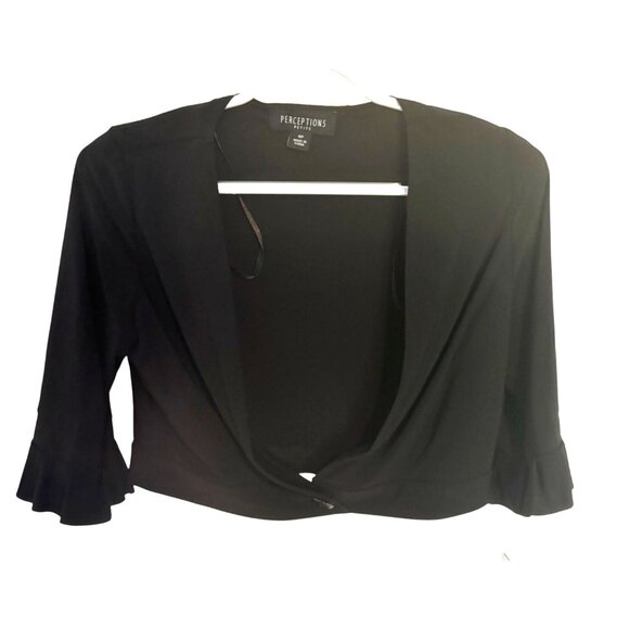 Perceptions Petite NWT Black 3/4 Sleeve Cropped Open Front Shrug Cardigan Sz 4P - Picture 1 of 9